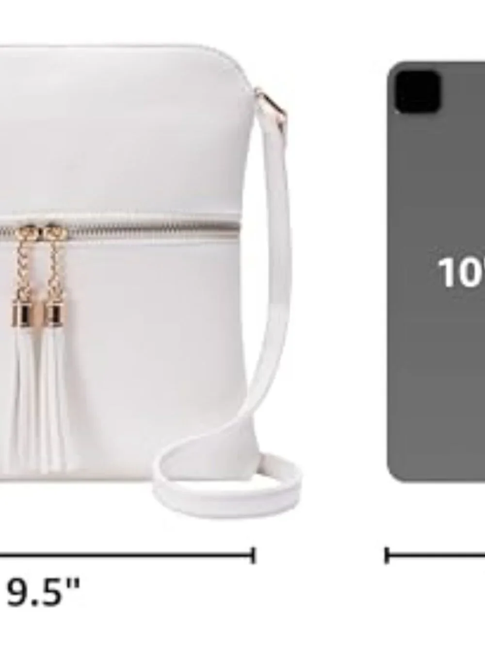 Lightweight Medium Crossbody Purse with Tassel, Faux Leather, Zip Closure